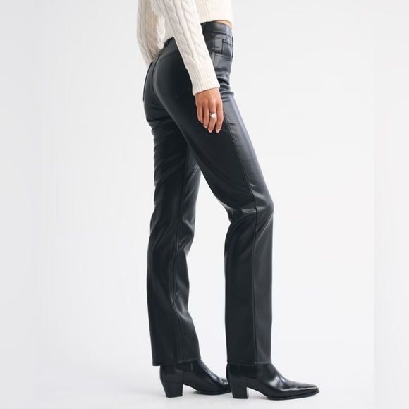 Abercrombie & Fitch Black Leather Pants - Straight Leg Women Size 27 - Picture 2 of 9